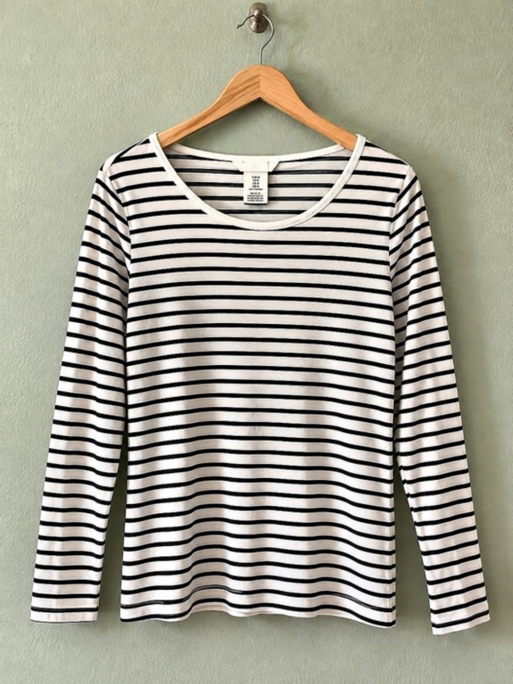 H&Medium Long-Sleeved Cotton Top Striped White & Black Medium
